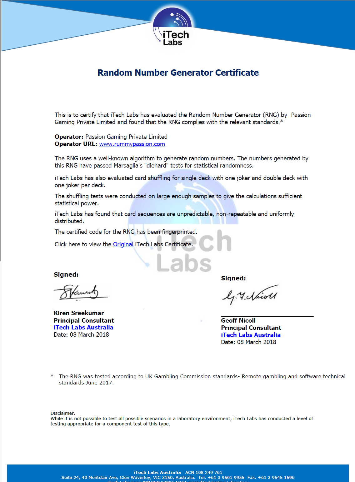 rng certificate of rummy spashal